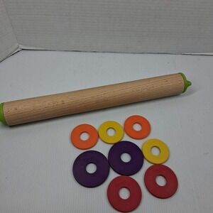 Joseph Joseph Adjustable Rolling Pin Beech Wood with Multi Color Thickness Rings